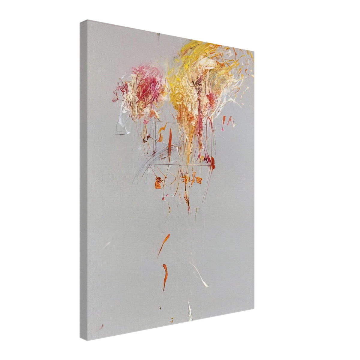 Nine Discourses on Commodus, Part IX by Cy Twombly, canvas print, soft gray background, gestural yellow and golden strokes, 70x100 cm (28x40 in)