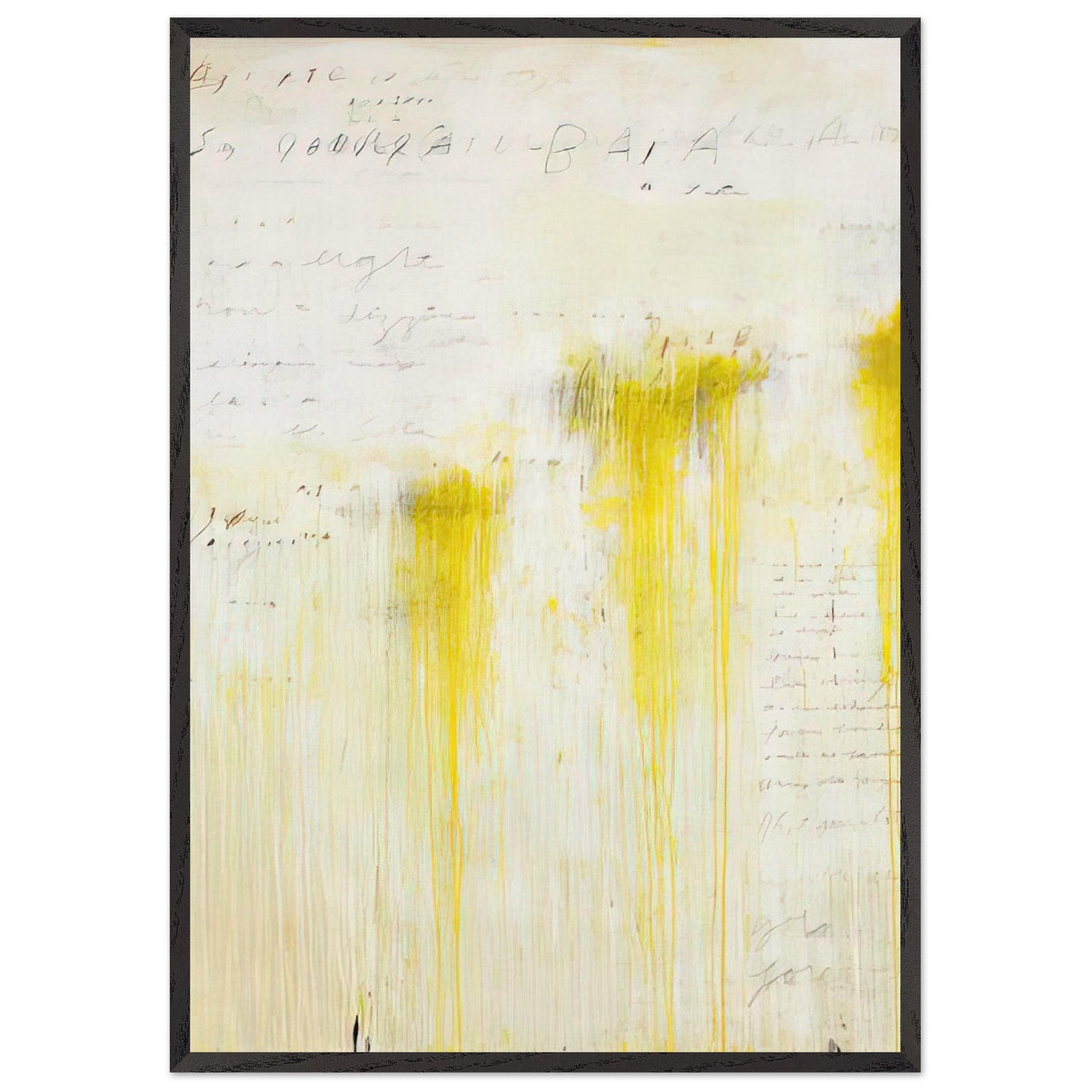 Quattro Stagioni II. Estate by Cy Twombly, framed art print, luminous yellow washes, subtle orange details, 27x35 cm (11x14 in), white frame