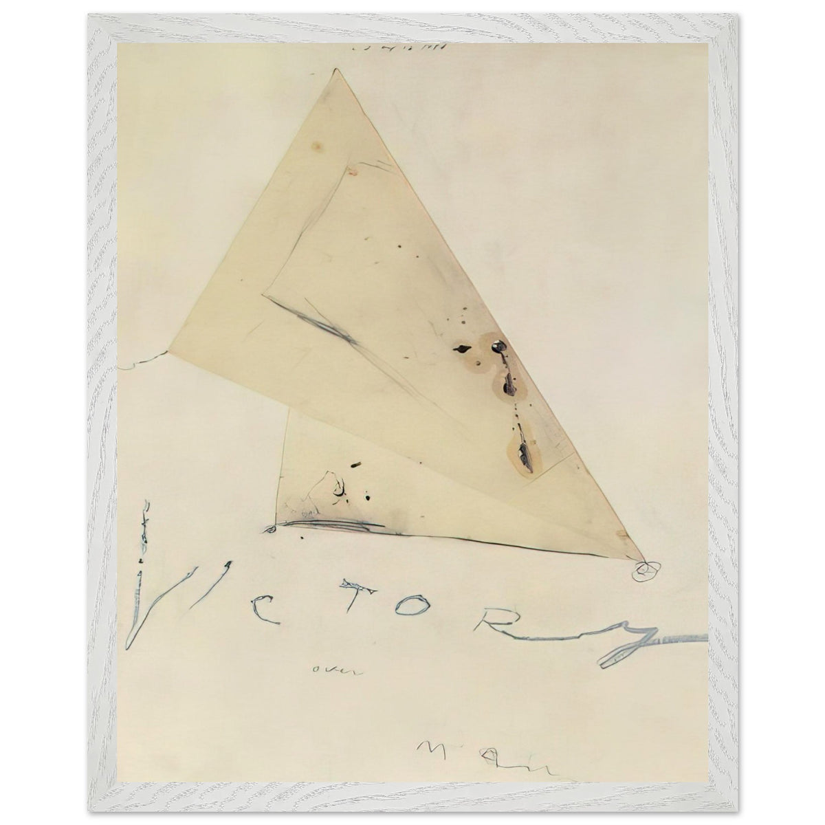 Victory by Cy Twombly, framed art print, overlapping triangular forms, fine graphite lines, 27x35 cm (11x14 in), wood frame