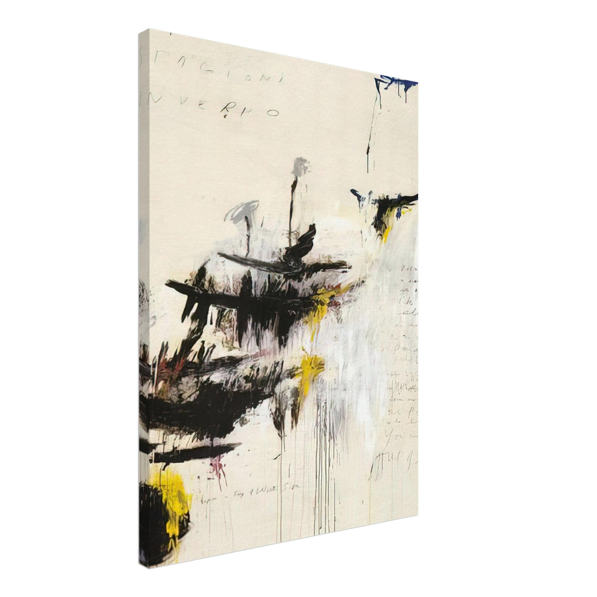 Quattro Stagioni I. Inverno by Cy Twombly, canvas print, bold black brushstrokes, flowing paint drips, 50x70 cm (20x28 in)