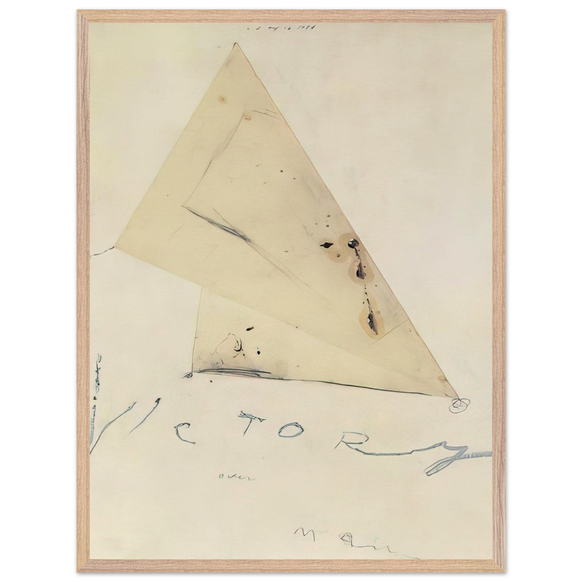 Victory by Cy Twombly, framed art print, overlapping triangular forms, fine graphite lines, 50x70 cm (20x28 in), white frame