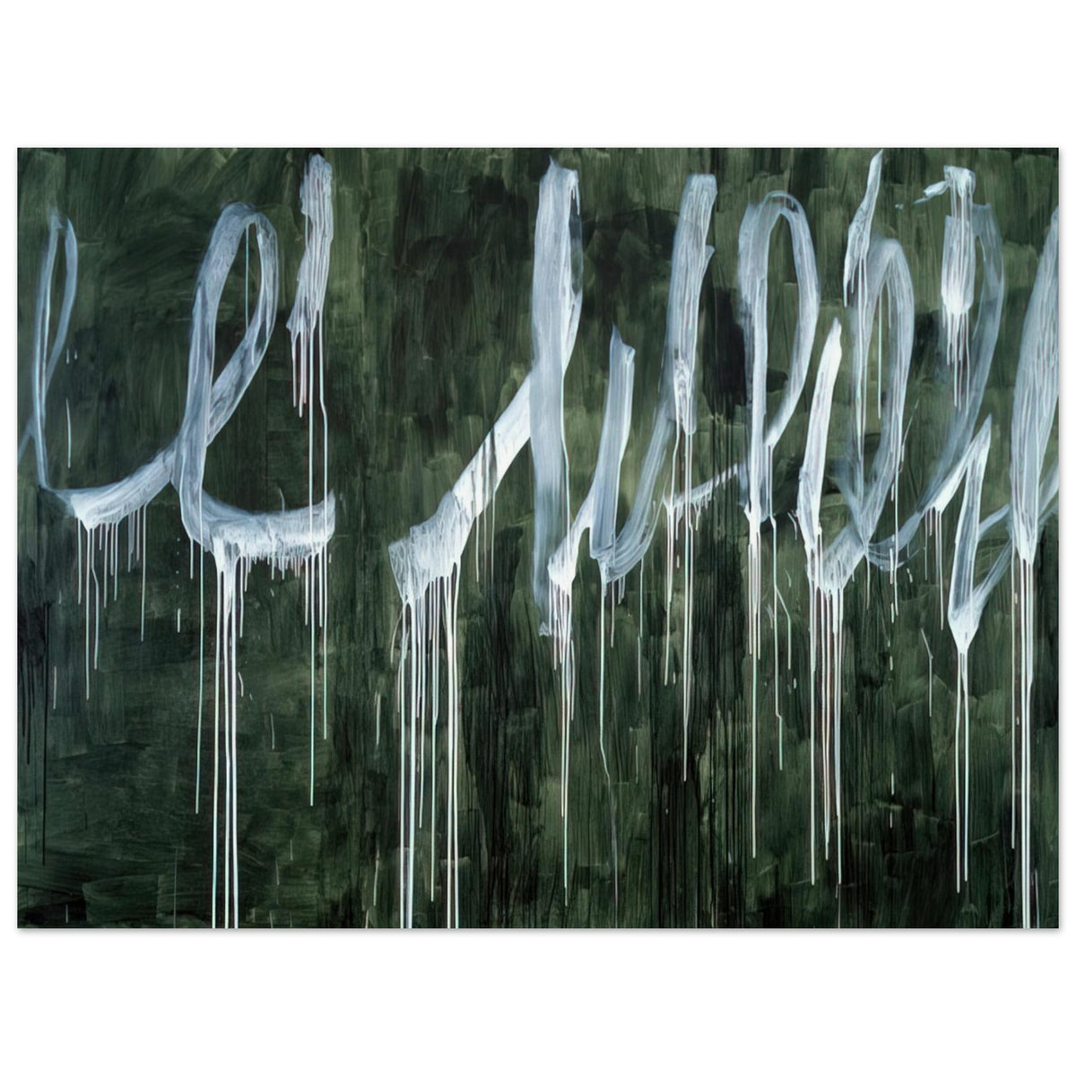 III Notes from Salalah (Note I) by Cy Twombly poster, 40 × 60 cm / 16 × 24 in: a deep forest-green background covered with oversized, flowing white loops and sweeping calligraphic….