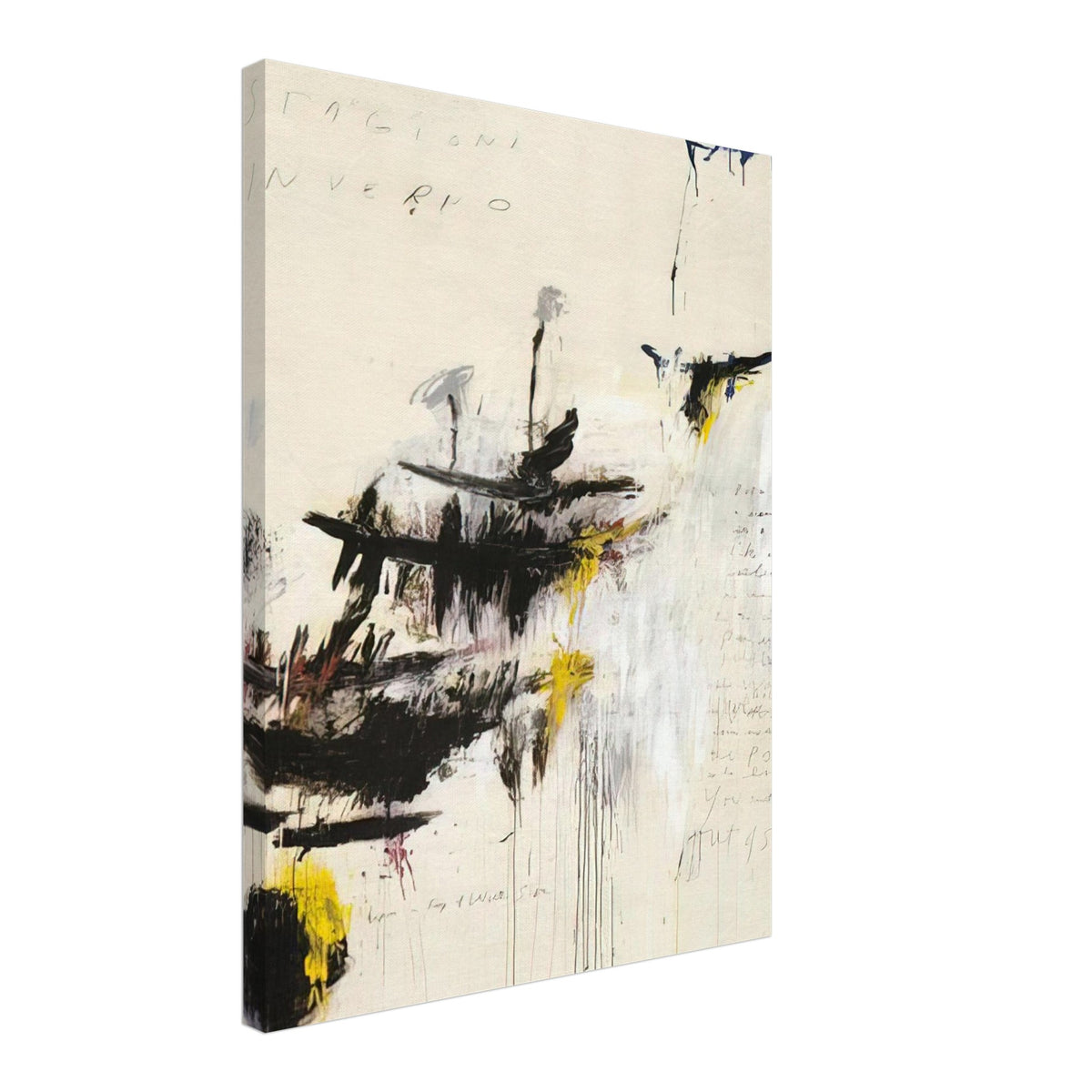 Quattro Stagioni I. Inverno by Cy Twombly, canvas print, bold black brushstrokes, flowing paint drips, 60x75 cm (24x30 in)