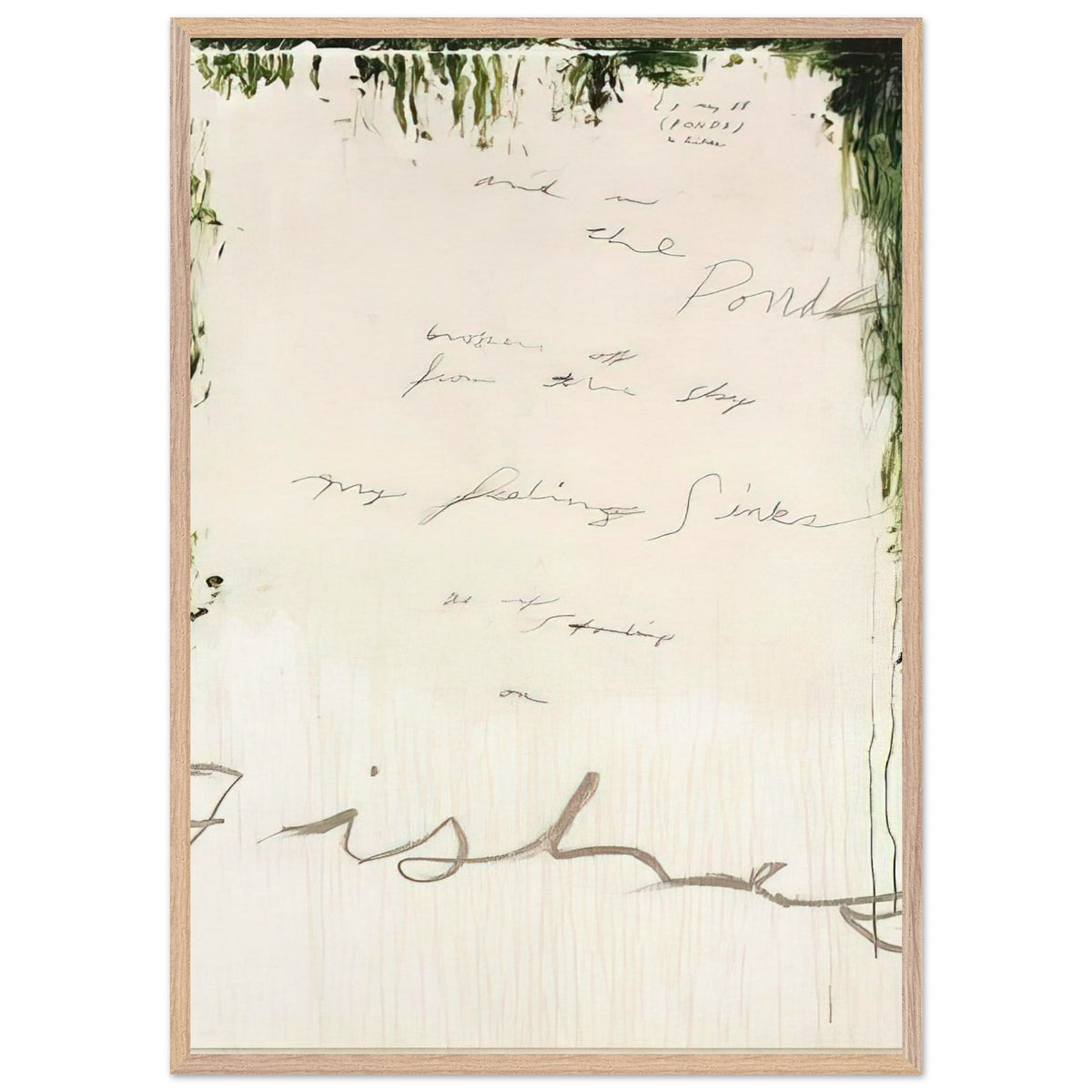 Untitled (A Painting in Nine Parts), Part I by Cy Twombly, framed art print, pale, open central field surrounded by expressive dark green, 40x50 cm (16x20 in), wood frame