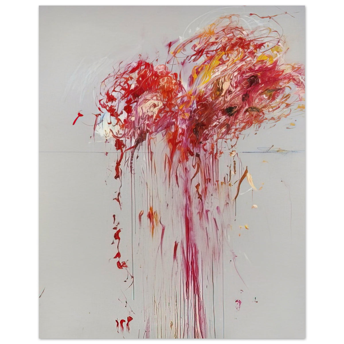 Nine Discourses on Commodus, Part VIII by Cy Twombly, poster, explosive red and crimson brushstrokes, vibrant pink and orange, 40x50 cm (16x20 in)