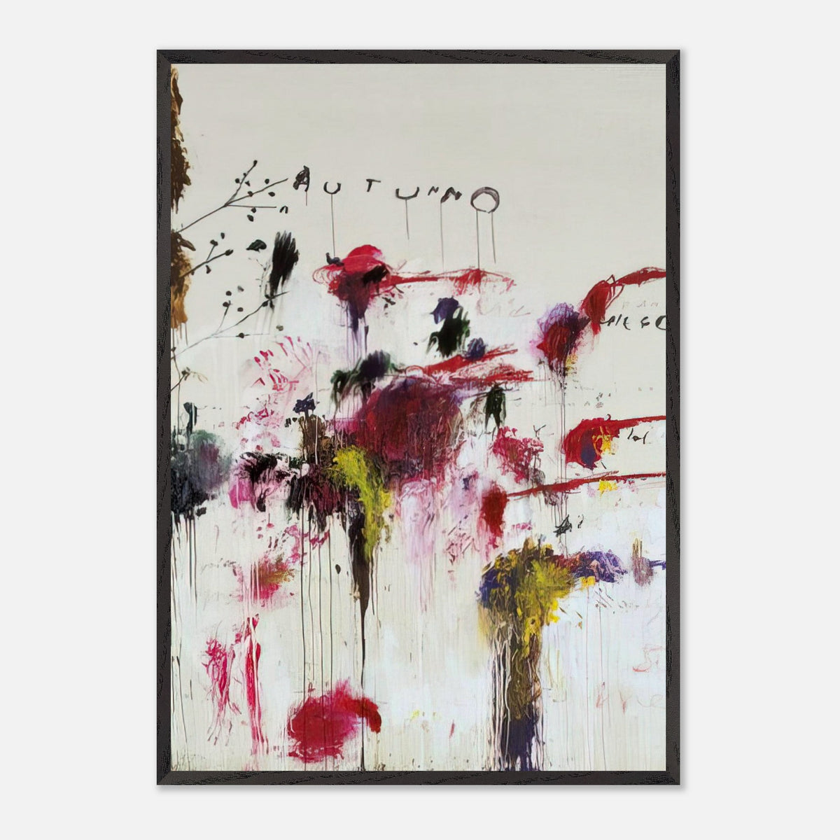 Quattro Stagioni II. Autunno by Cy Twombly, framed art print, bold red and crimson brushstrokes, rich purple and burgundy accents
