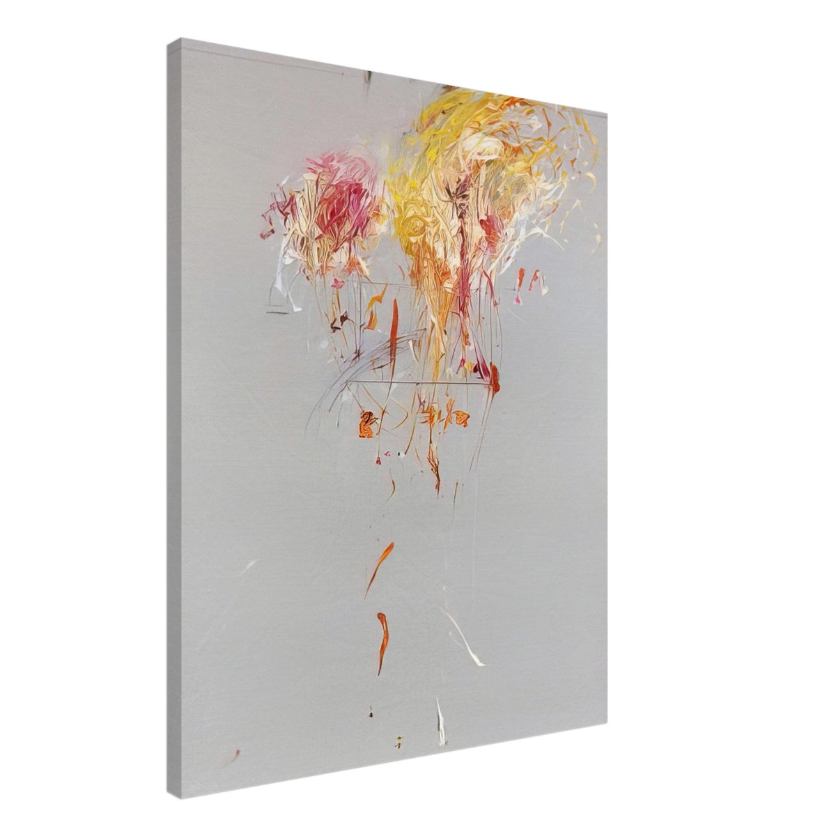 Nine Discourses on Commodus, Part IX by Cy Twombly, canvas print, soft gray background, gestural yellow and golden strokes, 60x75 cm (24x30 in)