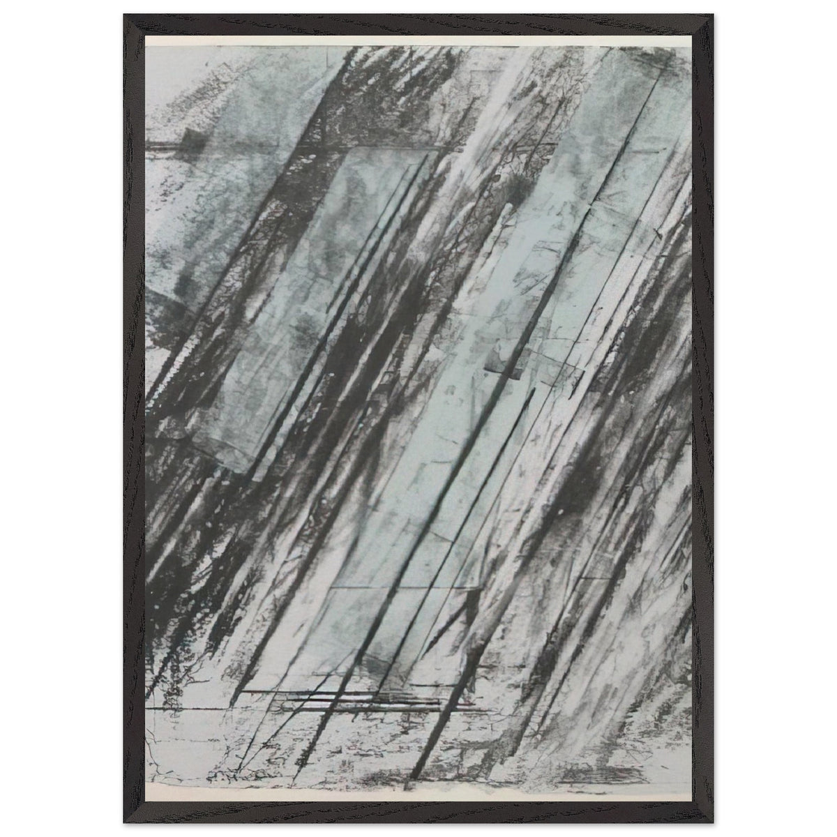 Untitled (Bastian 38) by Cy Twombly, framed art print, powerful diagonal strokes, layered black and gray marks, 60x80 cm (24x32 in), black frame