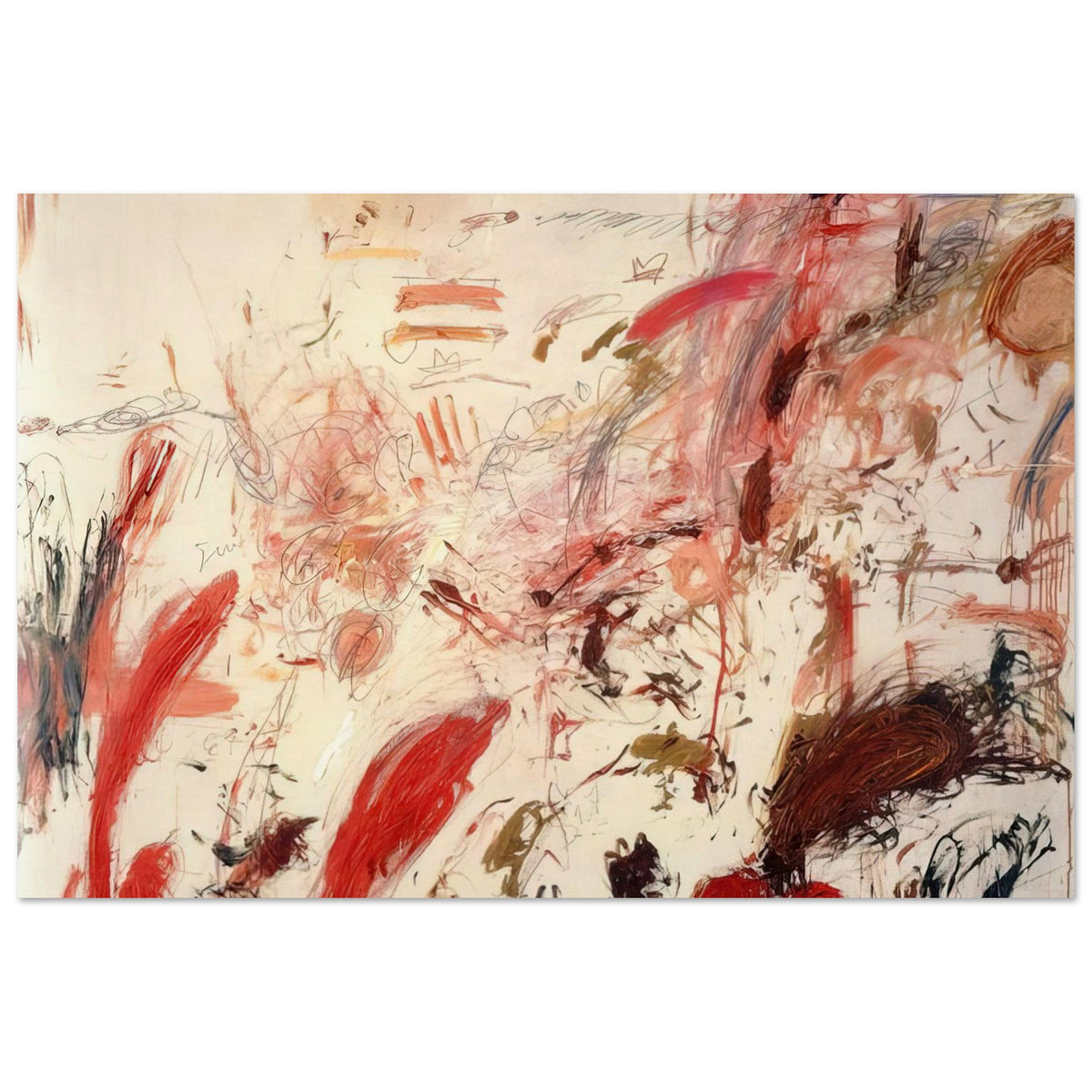 Ferragosto IV by Cy Twombly poster, A0 (84.1 × 118.9 cm): This expressive composition features a warm cream background layered with energetic red, pink, orange….