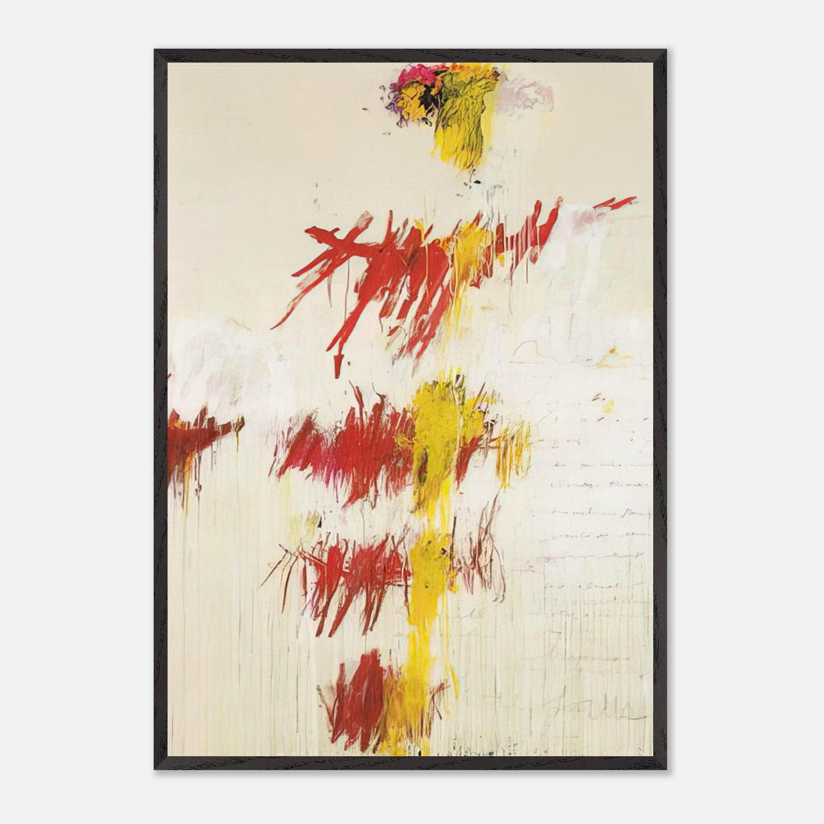 Quattro Stagioni II. Primavera by Cy Twombly, framed art print, energetic red and crimson brushstrokes, luminous yellow accents