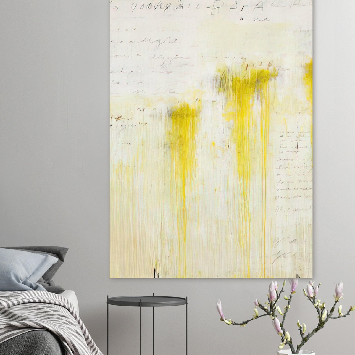 Quattro Stagioni II. Estate by Cy Twombly, poster, luminous yellow washes, flowing vertical paint drips