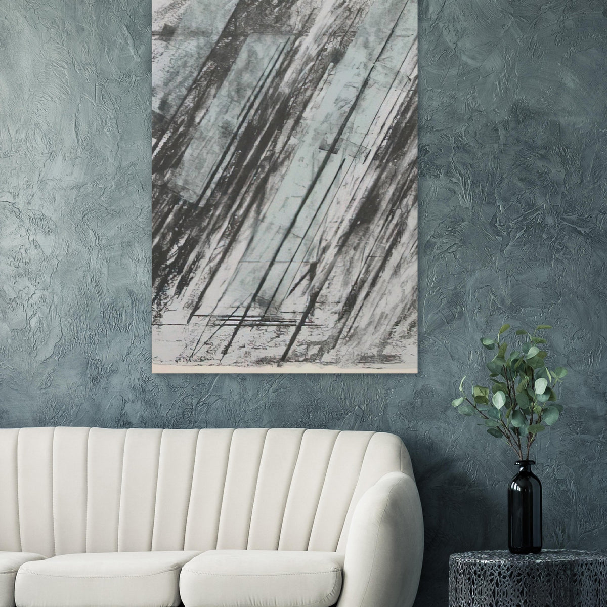 Untitled (Bastian 38) by Cy Twombly, poster, sweeping diagonal strokes, layered black and gray marks