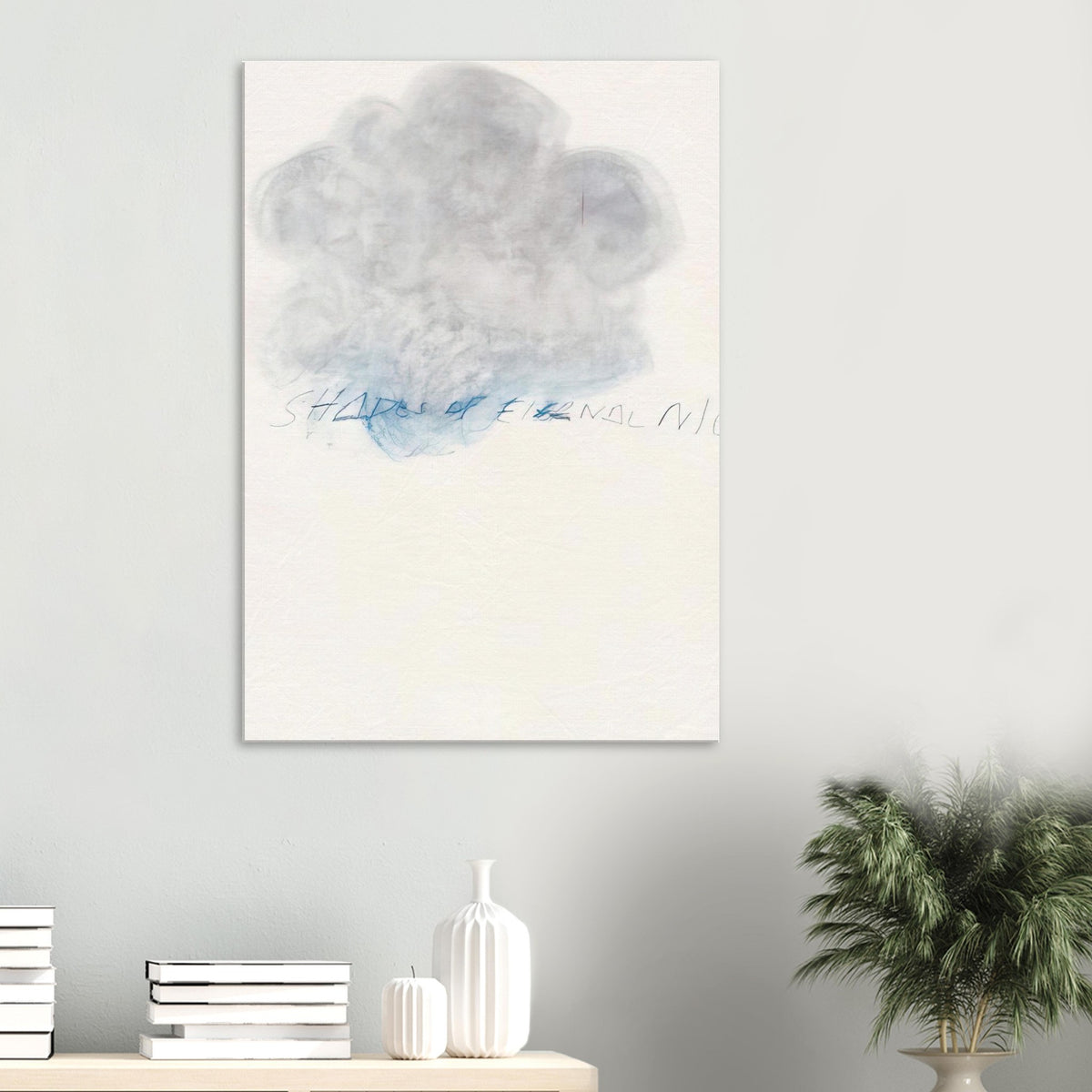 Fifty Days at Iliam: Shades of Eternal Night by Cy Twombly, canvas print; a delicate cloud of soft gray and pale blue tones floating across a warm, off-white background