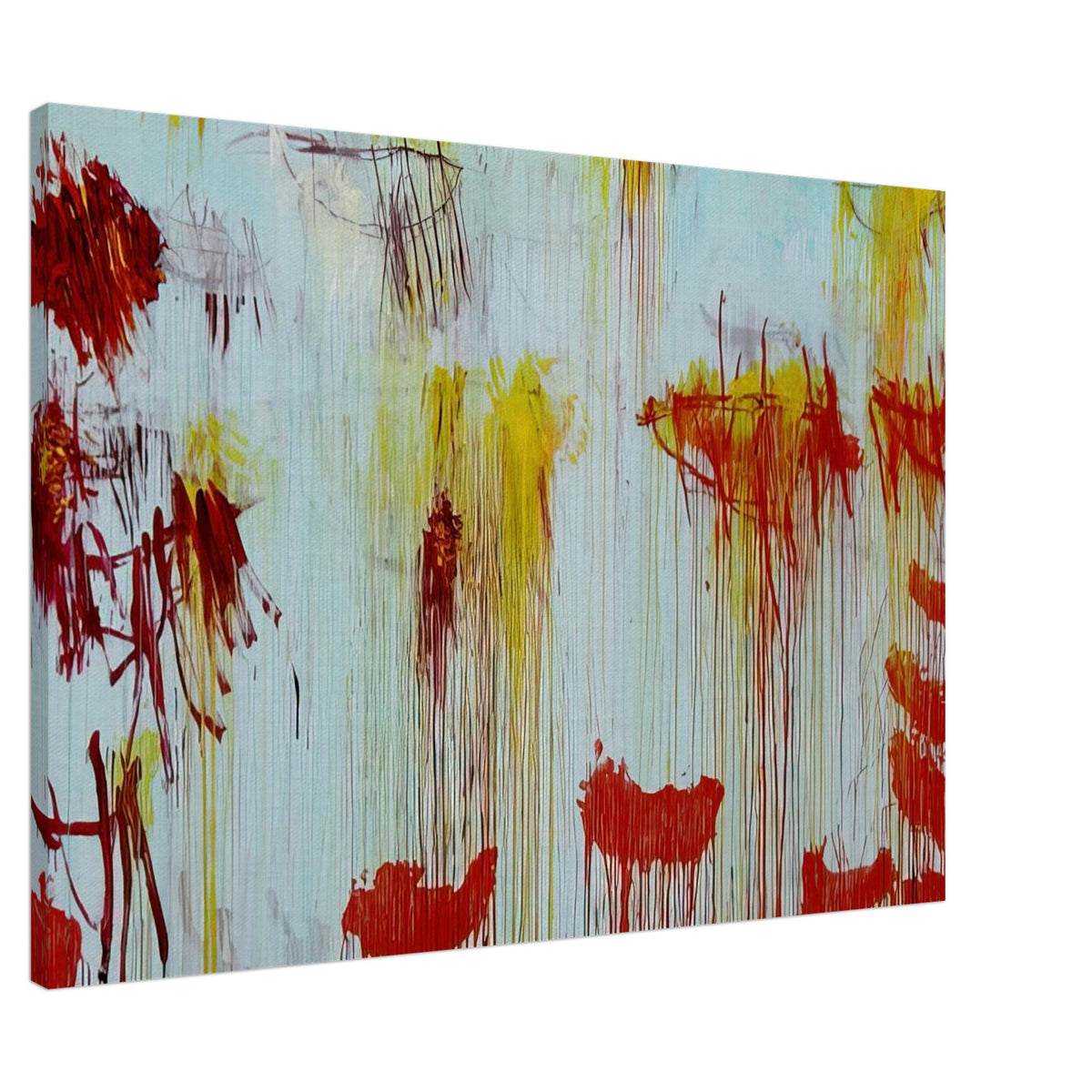 Lepanto, Part XI by Cy Twombly canvas print, 40 × 50 cm / 16 × 20 in: This striking composition features a pale turquoise background layered with vivid yellow, golden ochre….