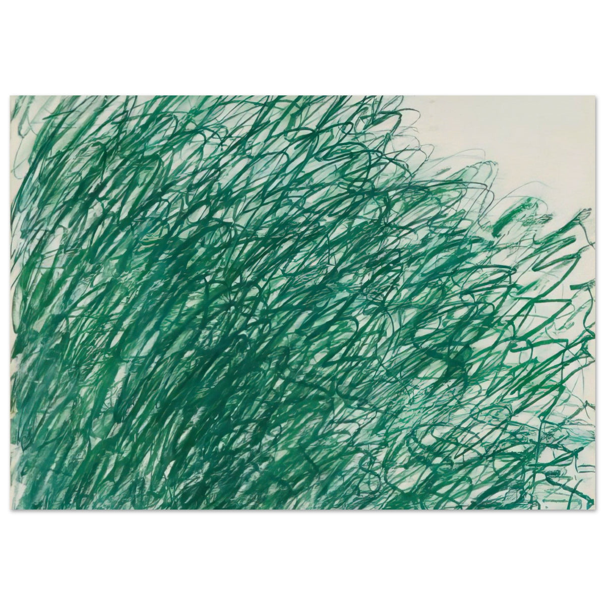 On Returning from Tonnicoda by Cy Twombly poster, 40 × 60 cm / 16 × 24 in: This captivating composition features an intricate network of sweeping green lines, overlapping loops….
