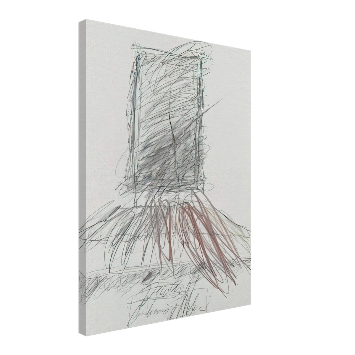 Untitled Abstract Drawing by Cy Twombly, canvas print, 50x70 cm / 20x28″; overlapping graphite lines, spontaneous scribbles, and sweeping gestures in subtle shades of gray, black