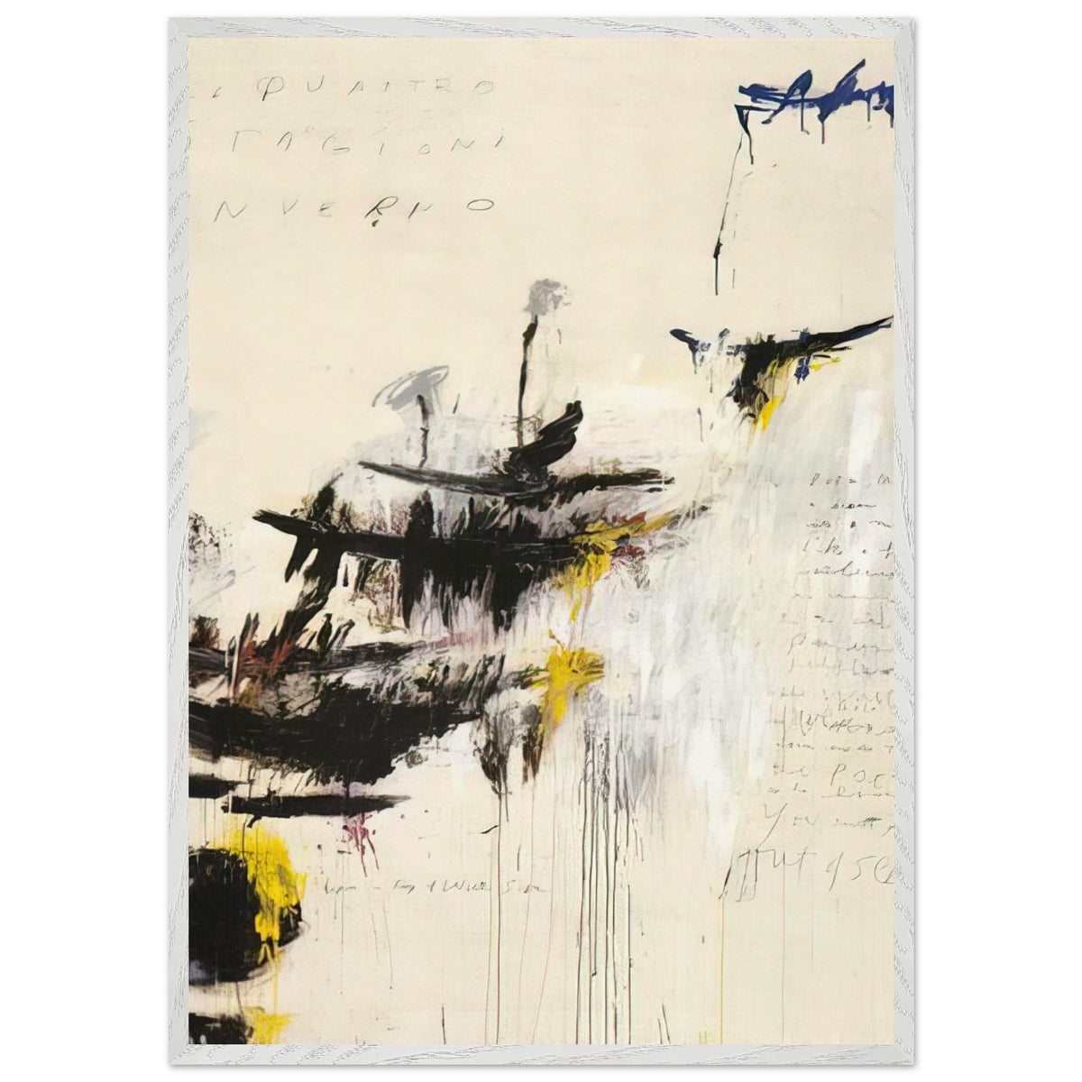 Quattro Stagioni I. Inverno by Cy Twombly, framed art print, bold black brushstrokes, flowing paint drips, 60x80 cm (24x32 in), black frame