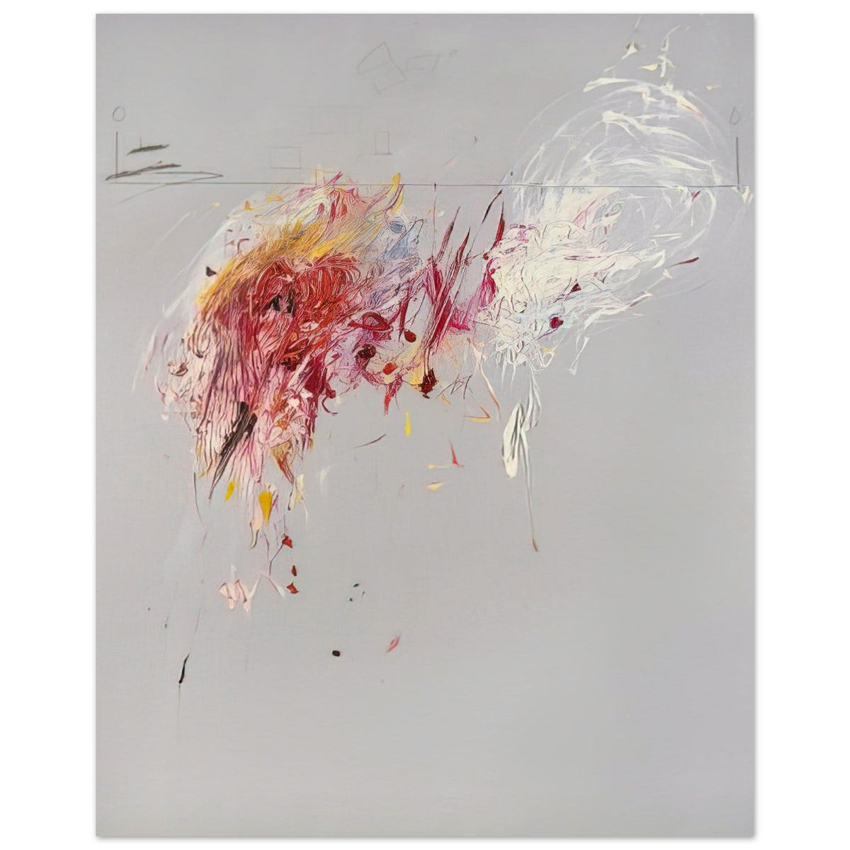 Nine Discourses on Commodus, Part V by Cy Twombly, poster, muted gray background, delicate white brushstrokes, 40x50 cm (16x20 in)