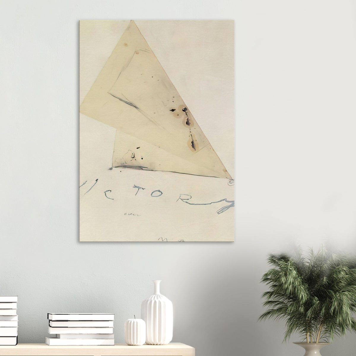 Victory by Cy Twombly, canvas print, overlapping triangular forms, delicate graphite lines