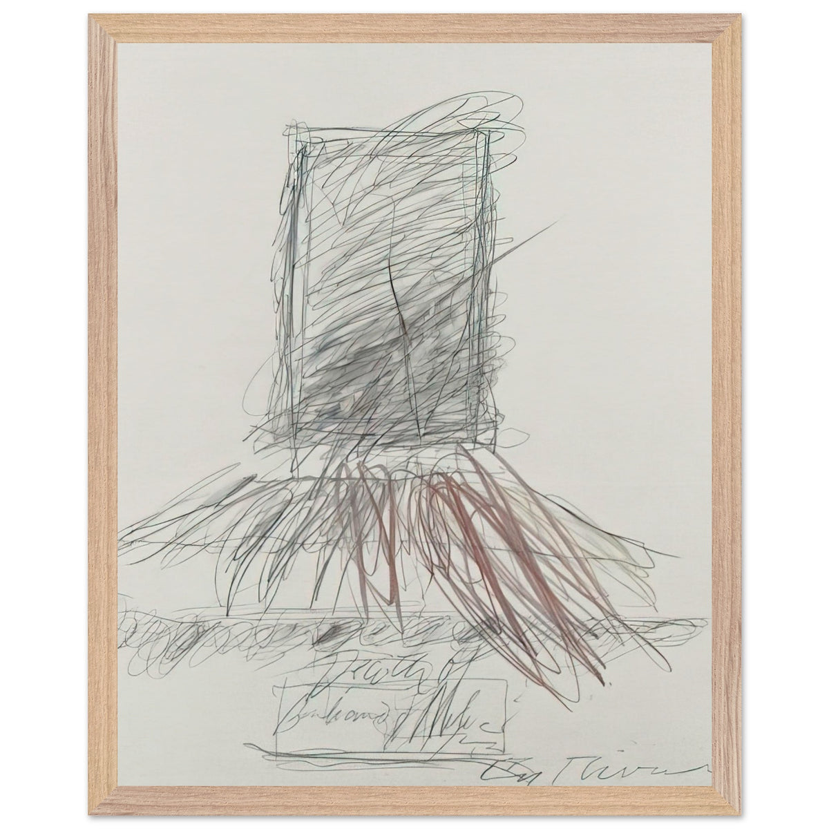 Anabasis (Xenophon) by Cy Twombly, framed art print, 60x80 cm / 24x32″, Black frame; energetic black strokes, delicate looping lines, warm orange accents