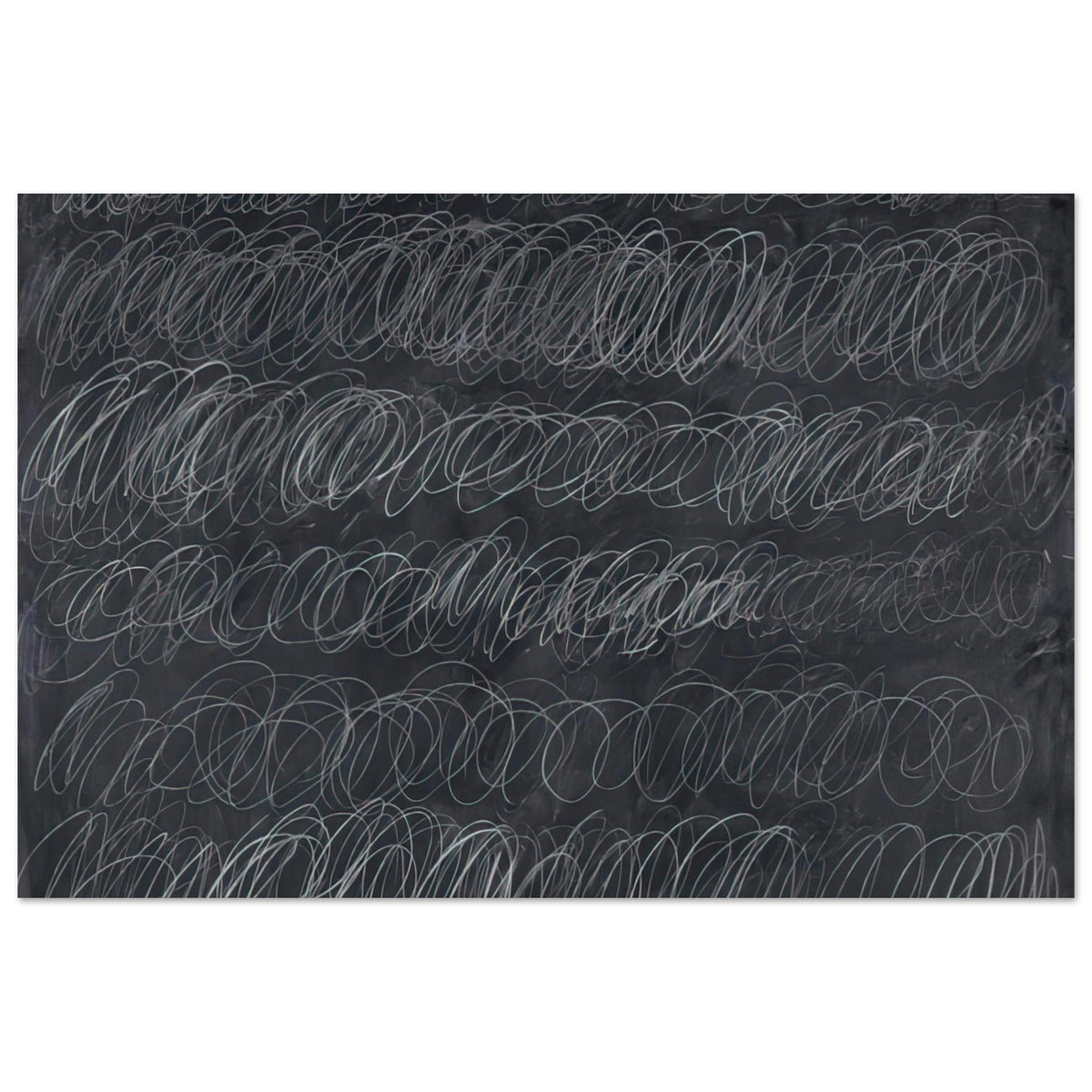 Cold Stream by Cy Twombly poster, A3 (29.7 × 42 cm): This monochromatic composition features repeated horizontal bands of overlapping white and gray loops….