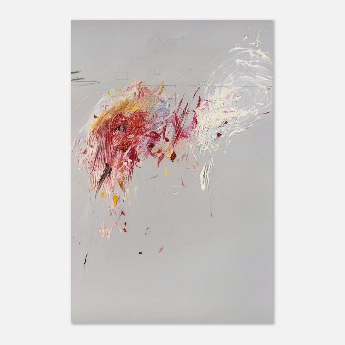 Nine Discourses on Commodus, Part V by Cy Twombly, poster, muted gray background, delicate white brushstrokes