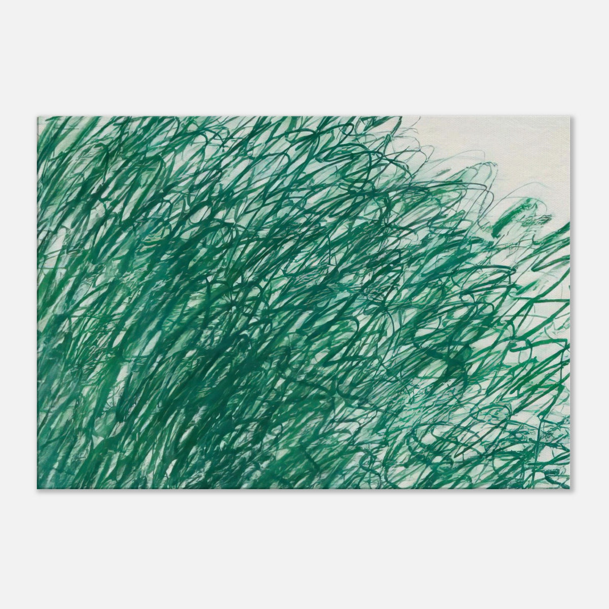 On Returning from Tonnicoda by Cy Twombly canvas print: a dense network of sweeping green lines, overlapping loops, and spontaneous gestural marks across a pale….