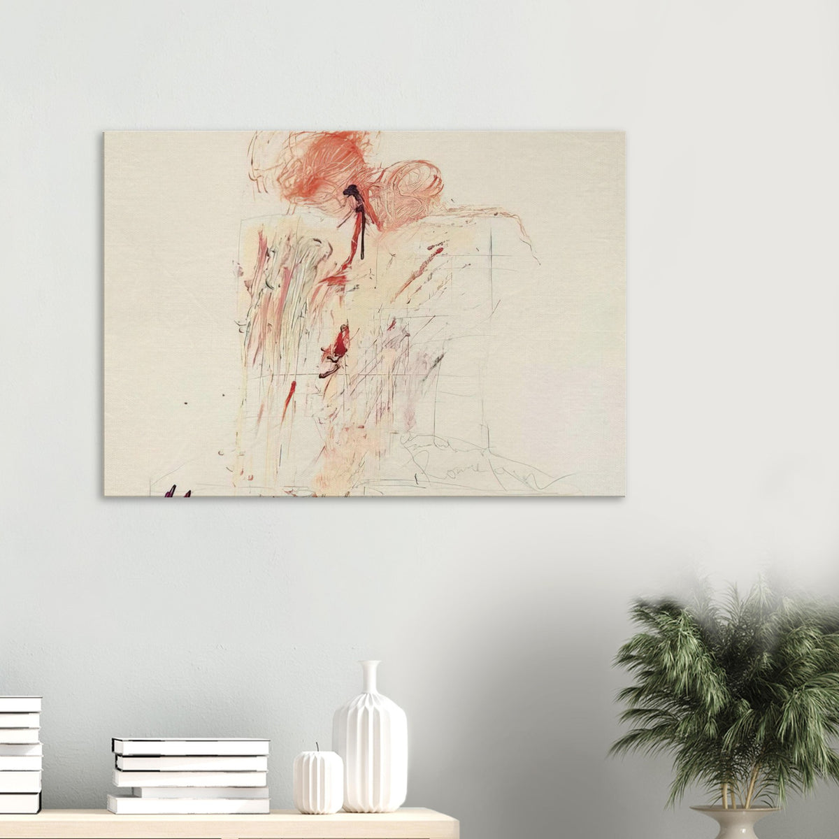 Death of Pompey (Rome) by Cy Twombly canvas print: expressive red and reddish-orange gestures across a warm, pale background….