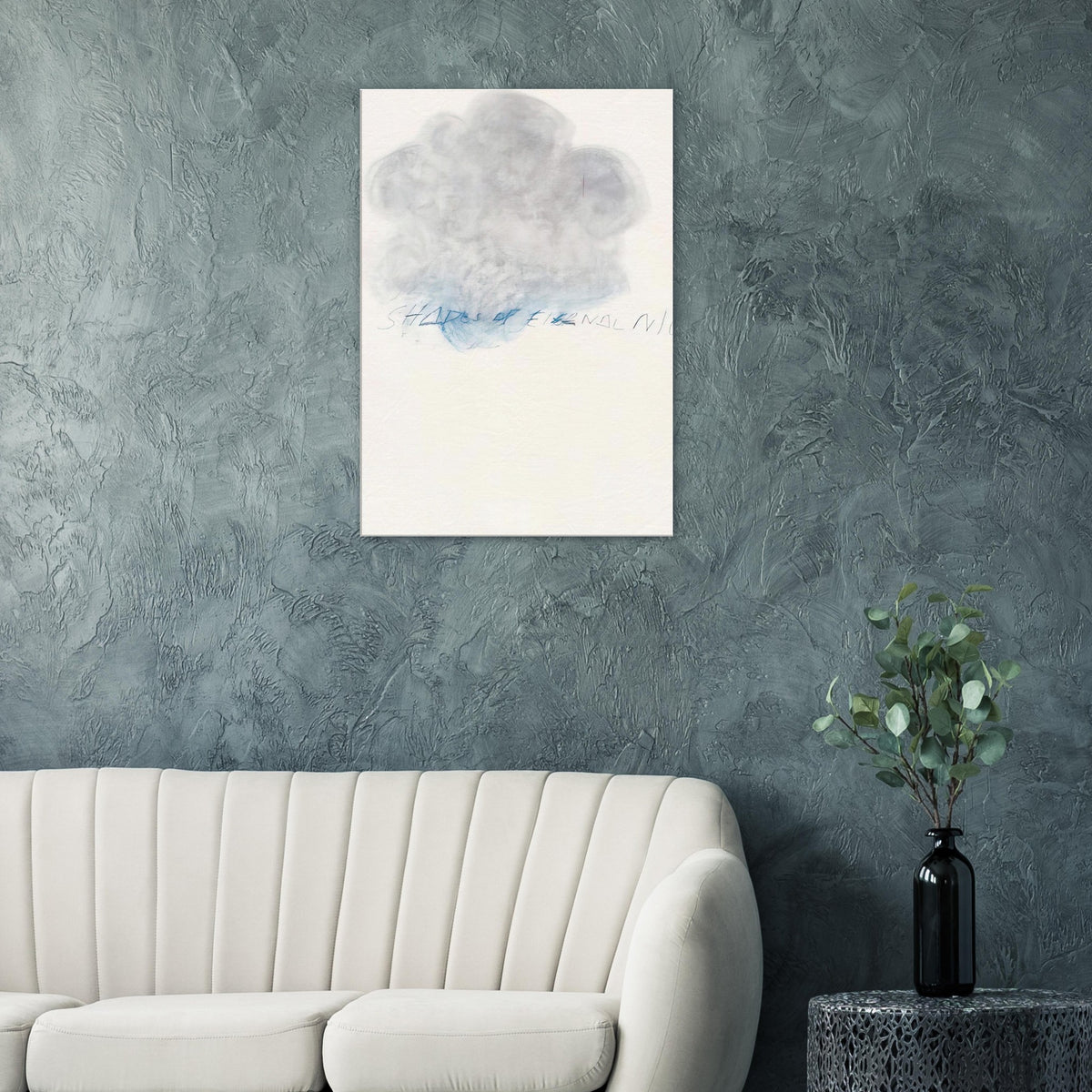 Fifty Days at Iliam: Shades of Eternal Night by Cy Twombly, canvas print; a delicate cloud of soft gray and pale blue tones floating across a warm, off-white background