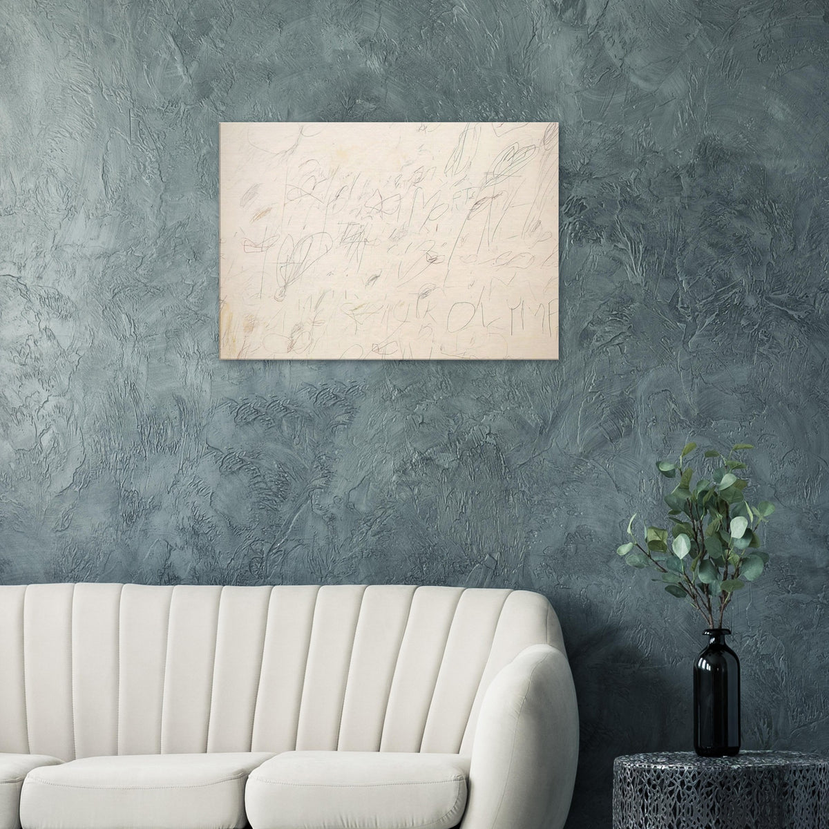 Olympia by Cy Twombly canvas print: a pale ivory background layered with delicate graphite-like lines, spontaneous scribbles….