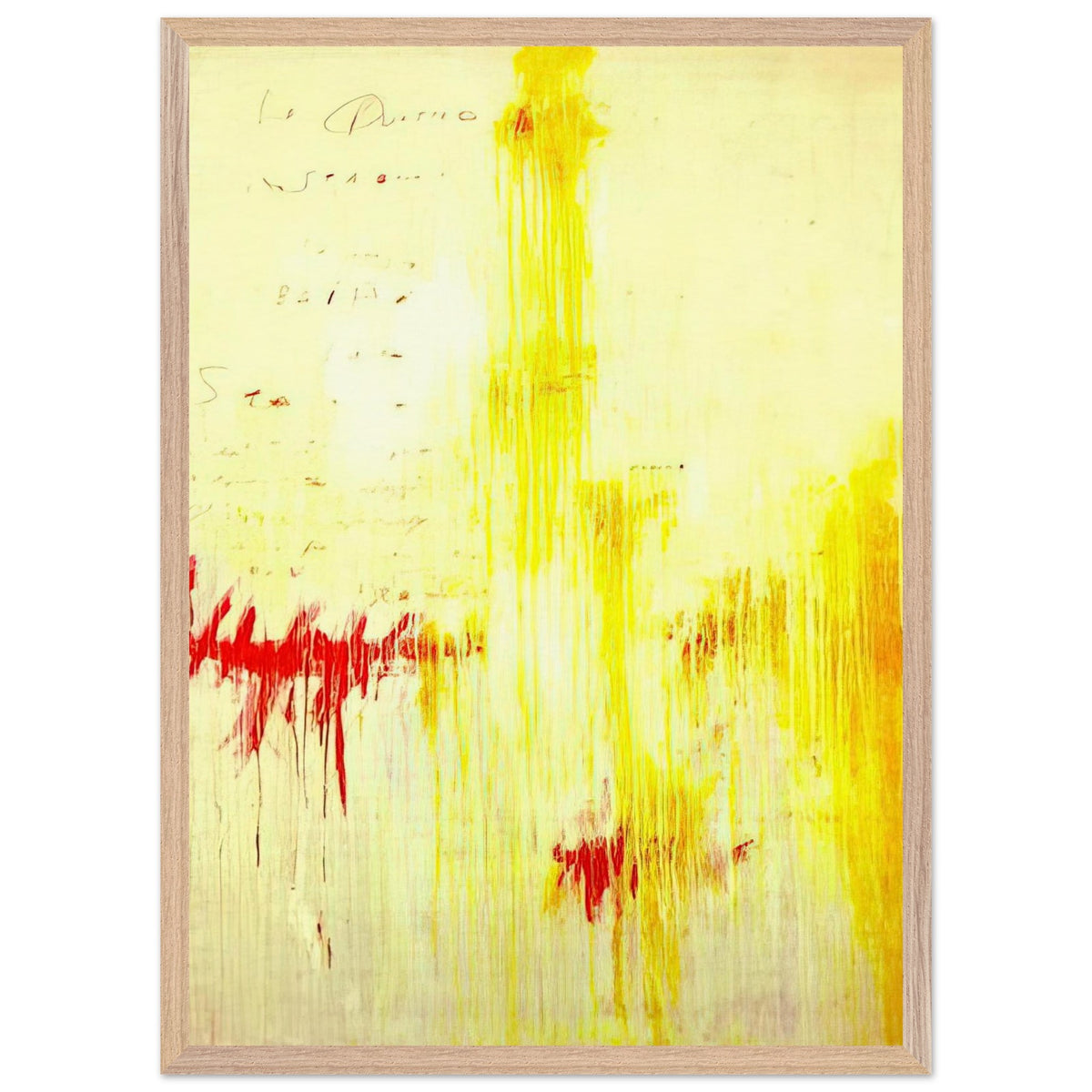 Quattro Stagioni I. Estate by Cy Twombly, framed art print, luminous yellow washes, energetic red brushstrokes, 50x70 cm (20x28 in), black frame
