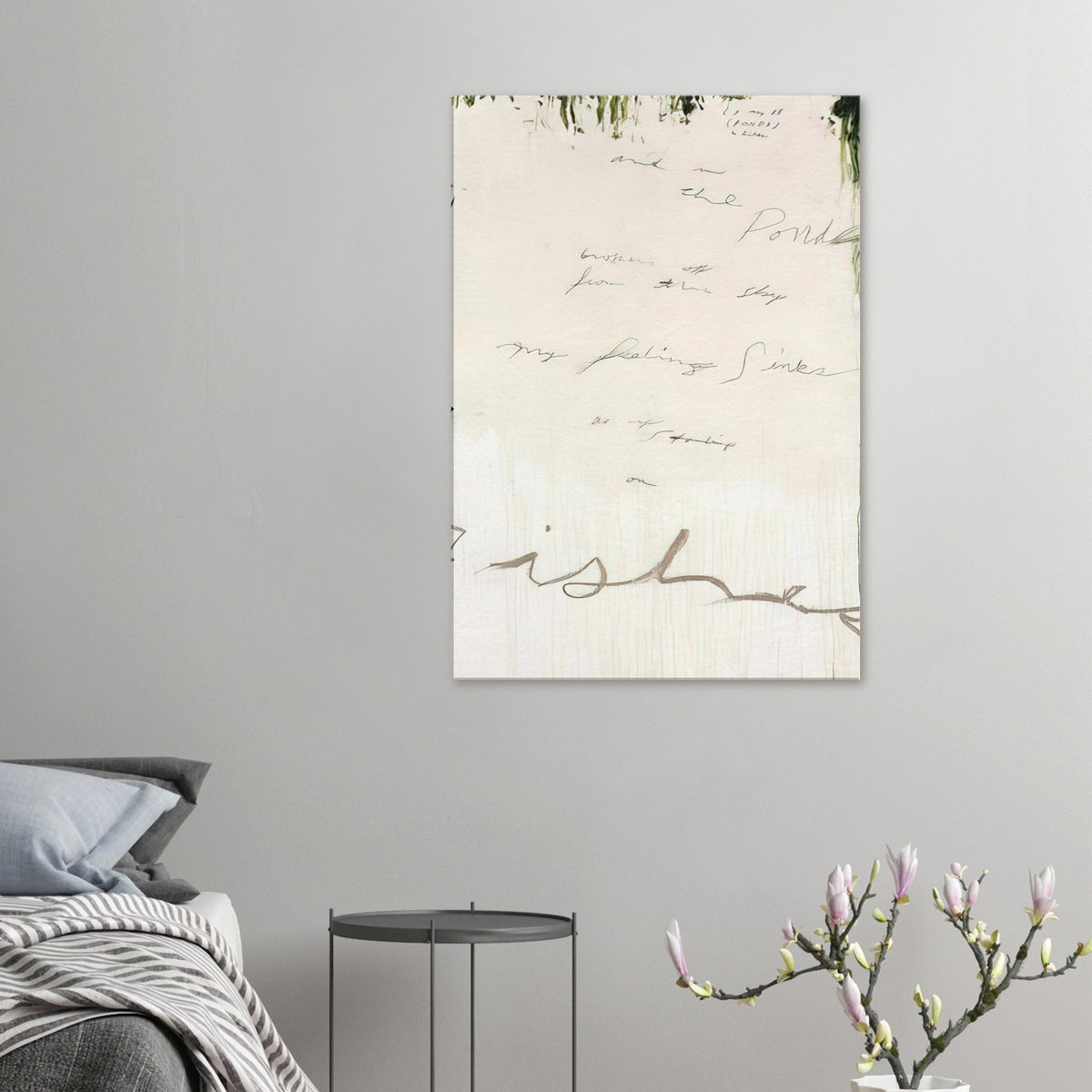 Untitled (A Painting in Nine Parts), Part I by Cy Twombly, canvas print, expansive pale background, delicate handwritten inscriptions