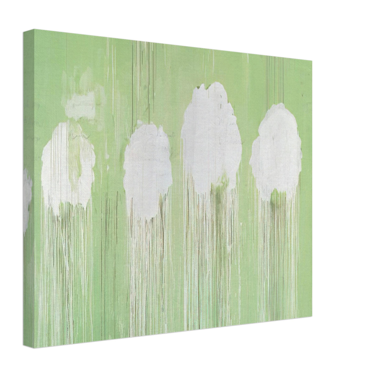 Untitled (Peony Blossom Painting) by Cy Twombly canvas print, 50 × 75 cm / 20 × 30 in: soft white, cloud-like blossom forms against a pale green background.