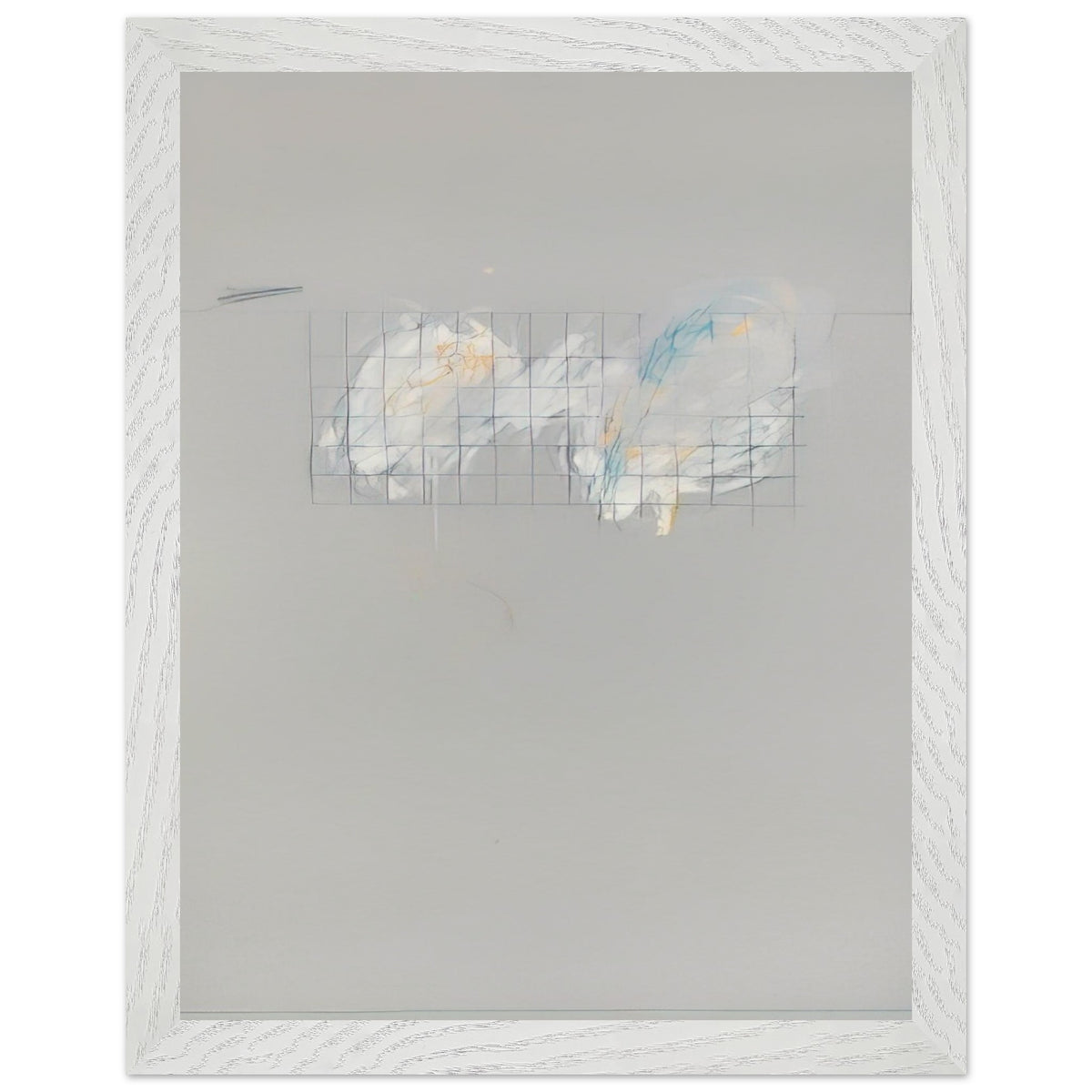 Nine Discourses on Commodus, Part I by Cy Twombly, framed art print, 27x35 cm / 11x14″, Black frame; a muted gray background, a delicate grid of intersecting lines