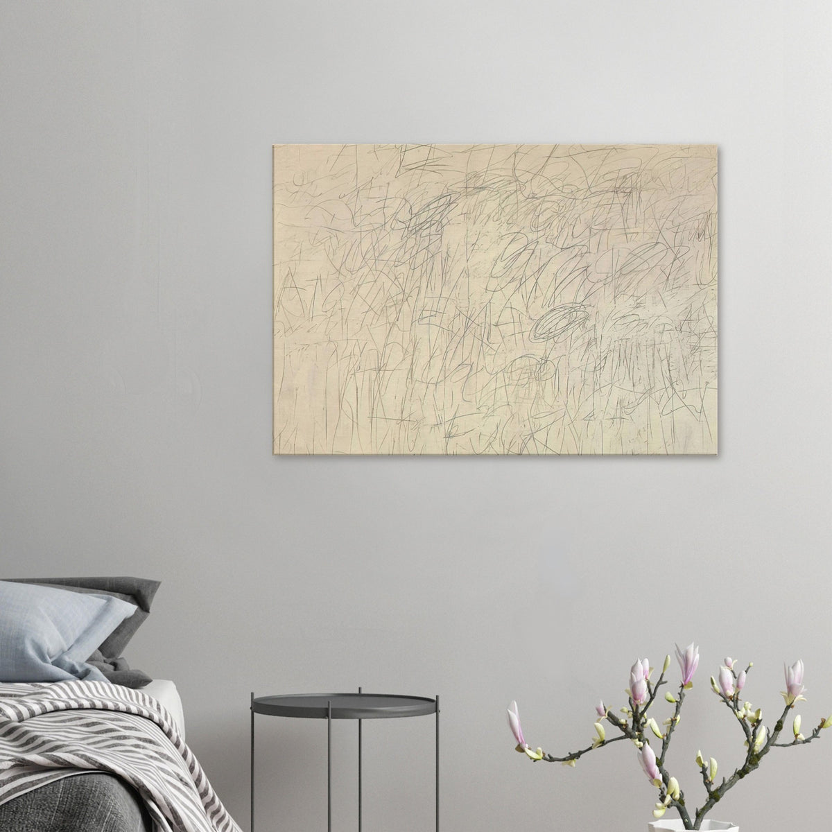 Academy by Cy Twombly canvas print: an intricate network of delicate graphite lines, overlapping scribbles, looping gestures….