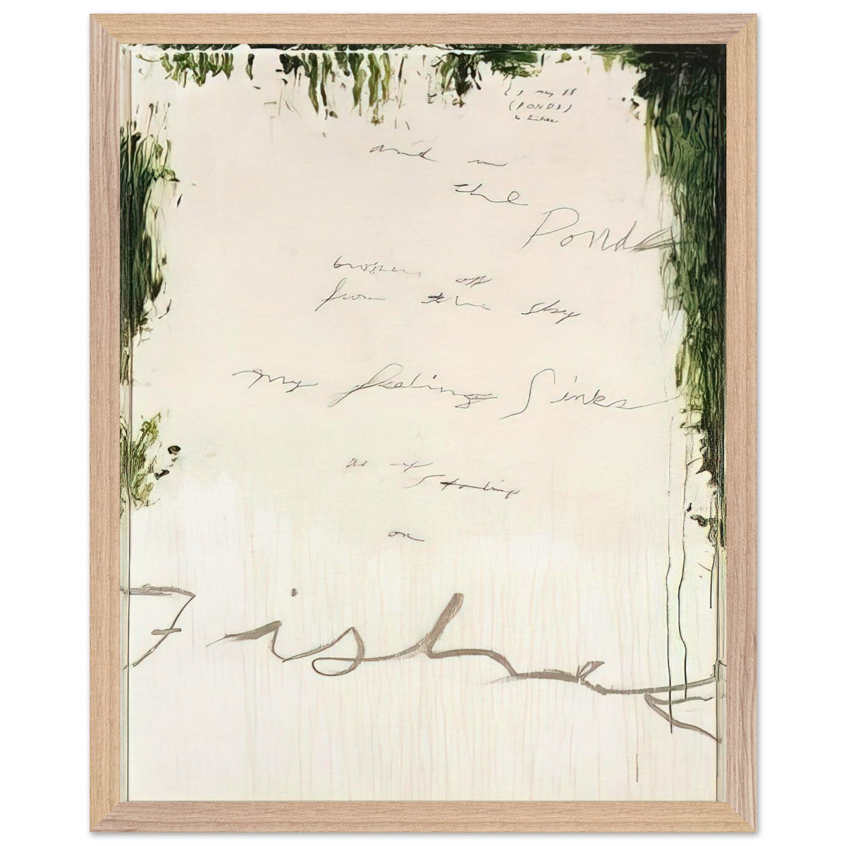 Untitled (A Painting in Nine Parts), Part I by Cy Twombly, framed art print, pale, open central field surrounded by expressive dark green, 60x80 cm (24x32 in), white frame