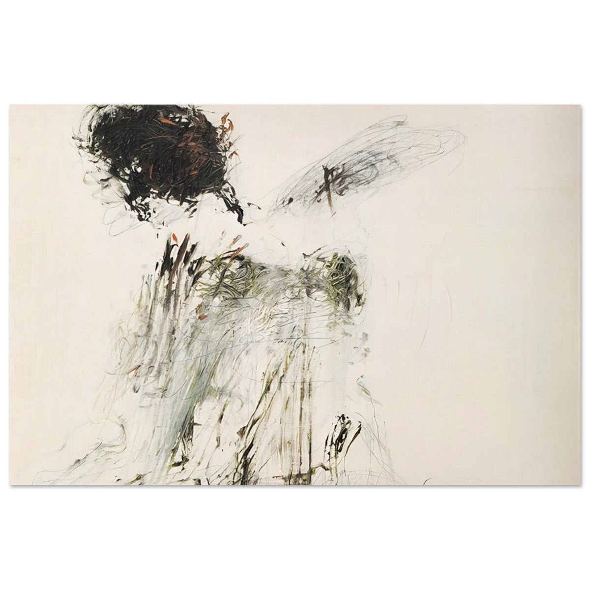 Ides of March by Cy Twombly poster, A3 (29.7 × 42 cm): This expressive composition features a pale, warm background contrasted with bold black brushstrokes….