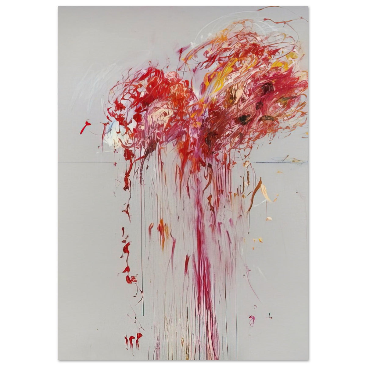 Nine Discourses on Commodus, Part VIII by Cy Twombly, poster, explosive red and crimson brushstrokes, vibrant pink and orange, 50x70 cm (20x28 in)
