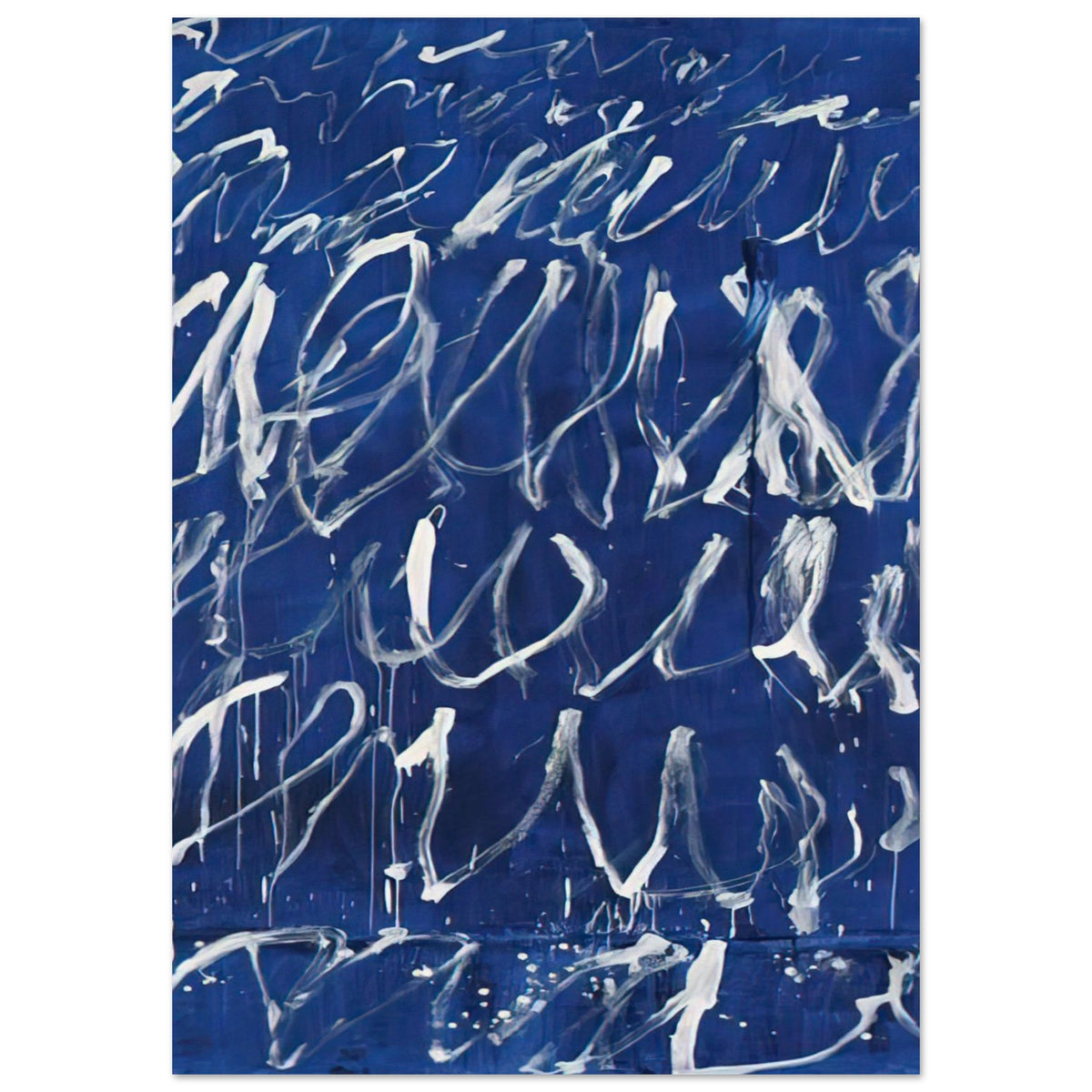 Untitled by Cy Twombly, poster, expressive white brushstrokes across a deep blue background, 75x100 cm (30x40 in)