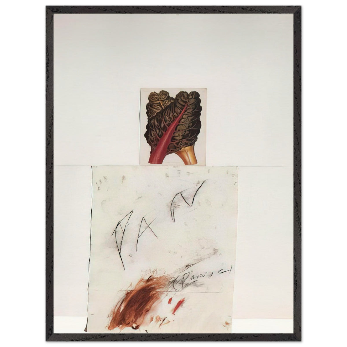 Pan by Cy Twombly, framed art print, natural imagery, abstract drawing, 70x100 cm (28x40 in), wood frame