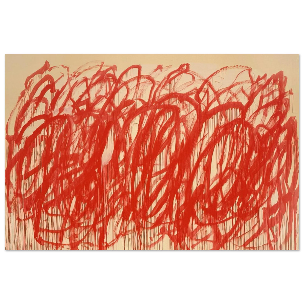 Untitled (Bacchus) by Cy Twombly poster, 50 × 70 cm / 20 × 28 in: Thick, energetic strokes move across the composition in an almost continuous flow….