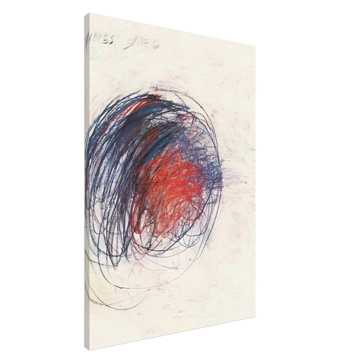 Fifty Days at Iliam: Shield of Achilles by Cy Twombly, canvas print, 45x60 cm / 18x24″; intricate black lines, expressive red strokes, deep blue accents