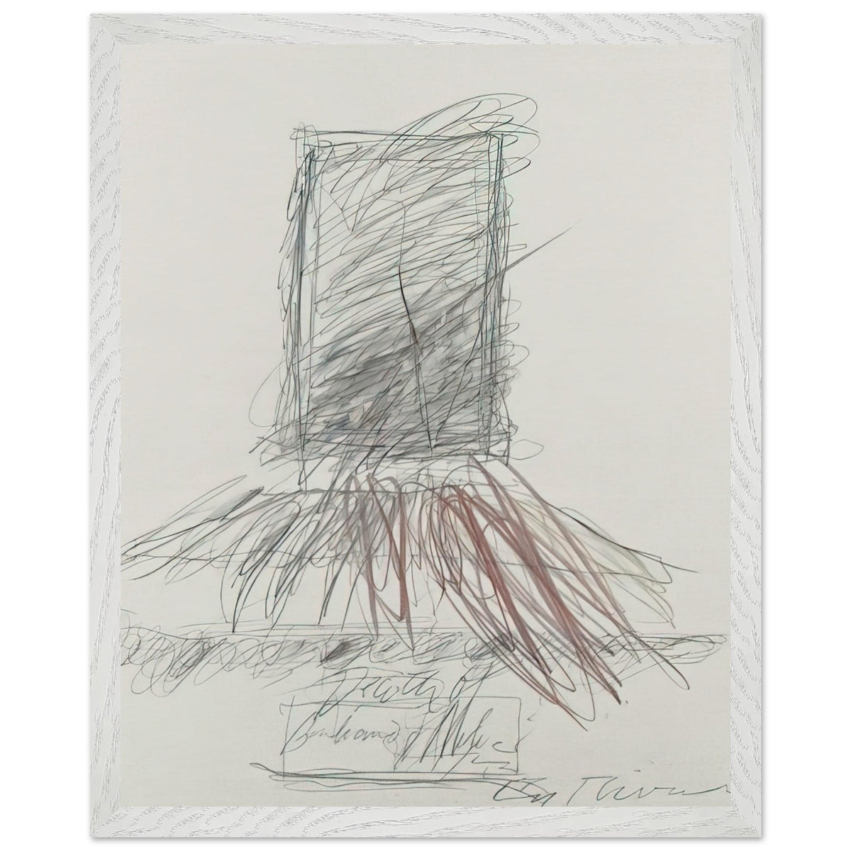 Anabasis (Xenophon) by Cy Twombly, framed art print, 27x35 cm / 11x14″, Wood frame; energetic black strokes, delicate looping lines, warm orange accents