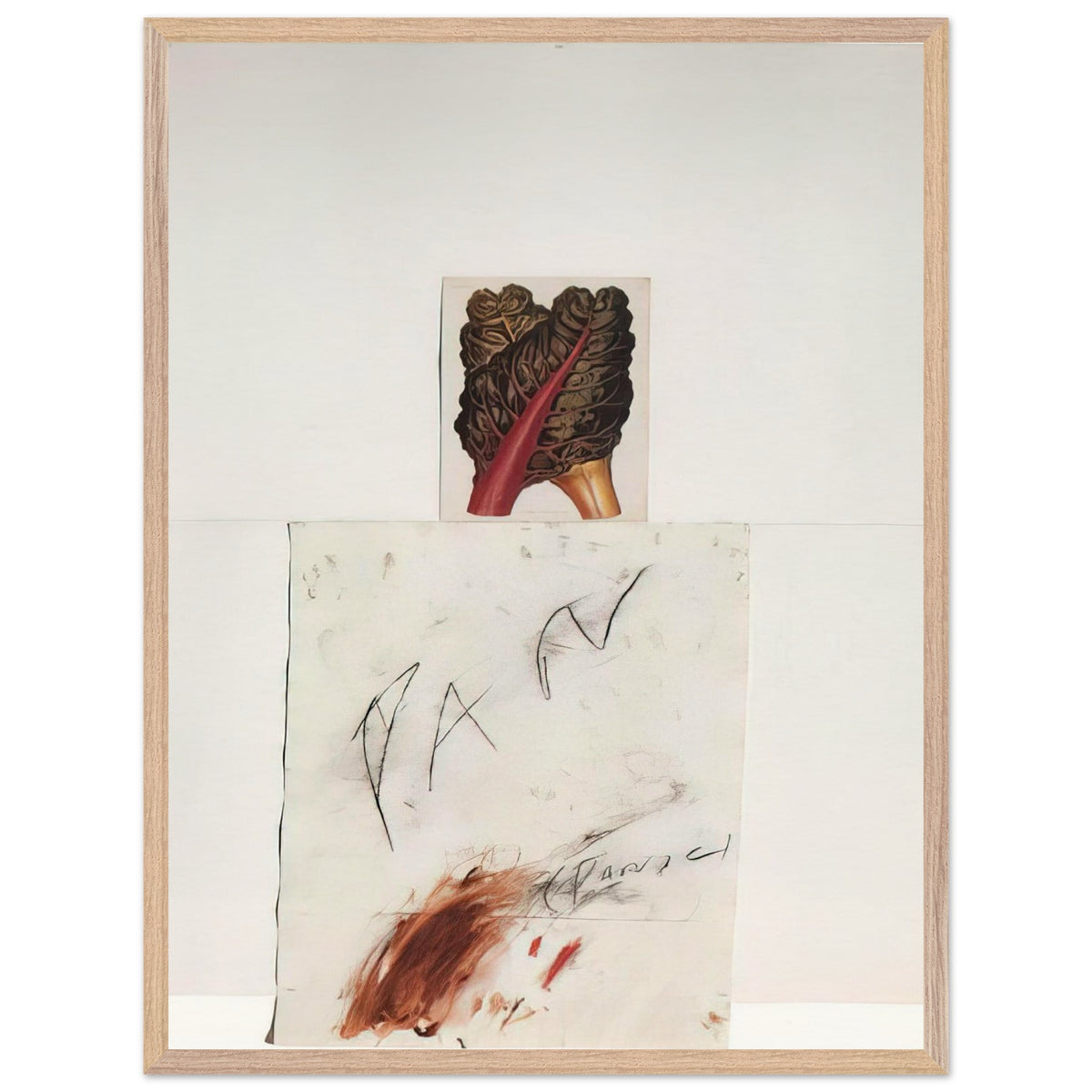 Pan by Cy Twombly, framed art print, natural imagery, abstract drawing, 50x70 cm (20x28 in), wood frame