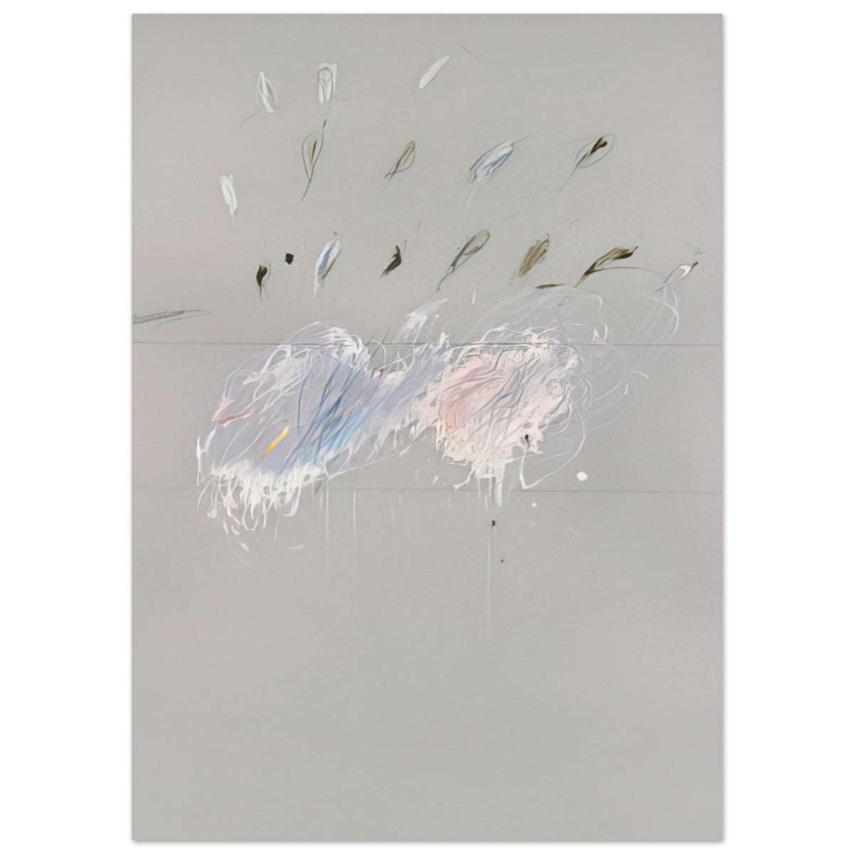 Nine Discourses on Commodus, Part VI by Cy Twombly, poster, muted gray background, delicate white brushstrokes, A0 (84.1 x 118.9 cm)