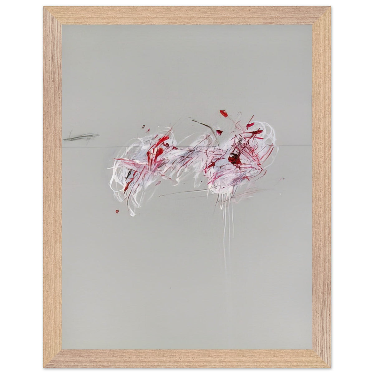 Nine Discourses on Commodus, Part II by Cy Twombly, framed art print, 40x50 cm / 16x20″, Black frame; a restrained gray background, expressive red and crimson forms