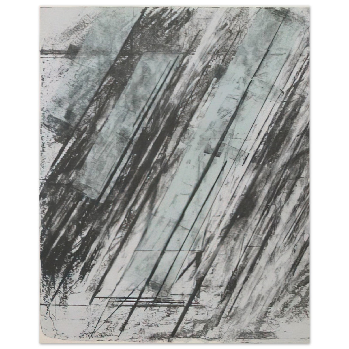 Untitled (Bastian 38) by Cy Twombly, poster, sweeping diagonal strokes, layered black and gray marks, 50x70 cm (20x28 in)