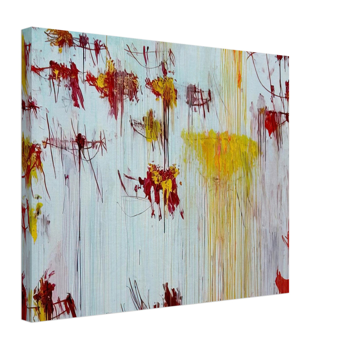 Lepanto, Part X by Cy Twombly canvas print, 50 × 75 cm / 20 × 30 in: This striking composition features a pale blue background layered with vivid yellow, golden ochre, orange….