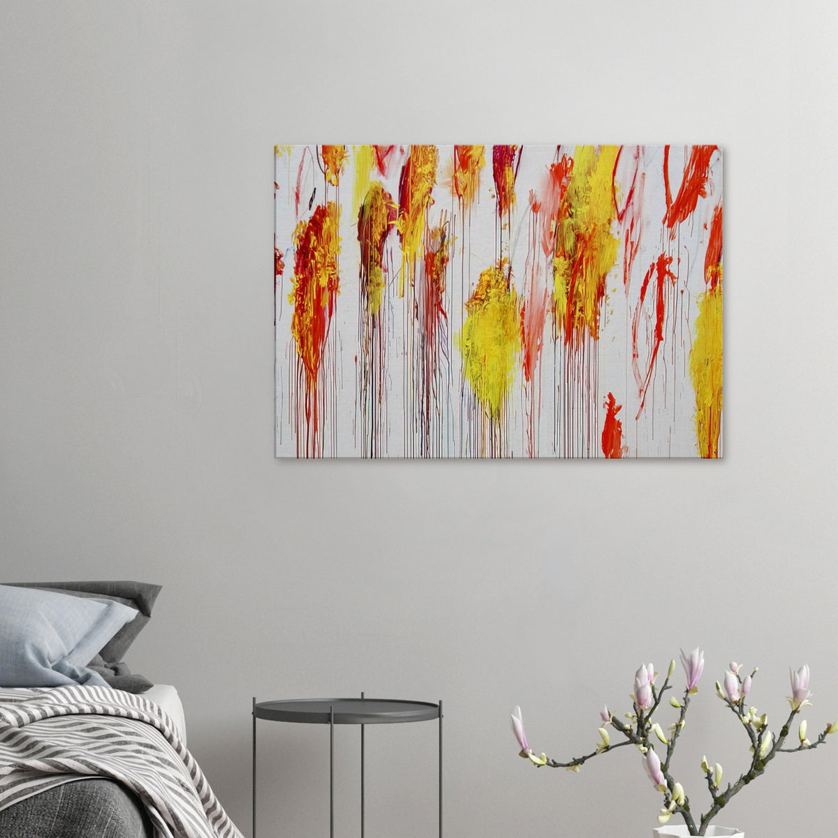 Lepanto, Part XII by Cy Twombly canvas print: This striking composition features a pale turquoise background layered with vivid yellow, golden ochre….