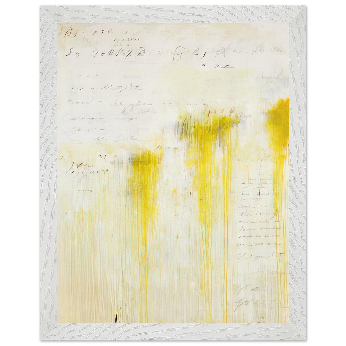 Quattro Stagioni II. Estate by Cy Twombly, framed art print, luminous yellow washes, subtle orange details, 50x70 cm (20x28 in), white frame